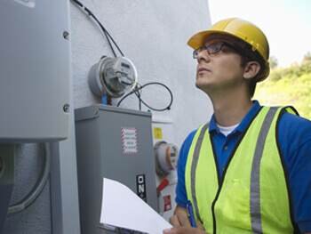 Technician assessing an energy audit
